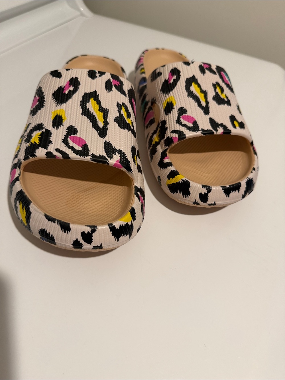 Leopard print sandals EVA slip on slides. Fun and comfy!! Like new